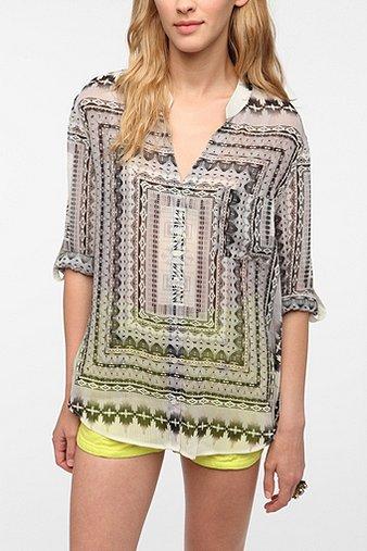 Staring At Stars Chiffon Button-down Shirt - Black Multi - L